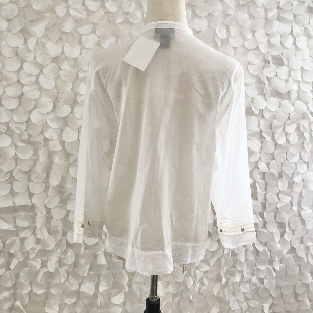 Sigrid Olsen XL 100% Linen Long Sleeve Blouse Sheer Embroidery NWOT - Picture 3 of 11